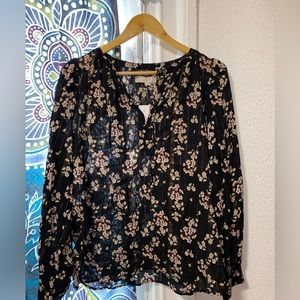 Shimmer Floral Tie Neck Blouse